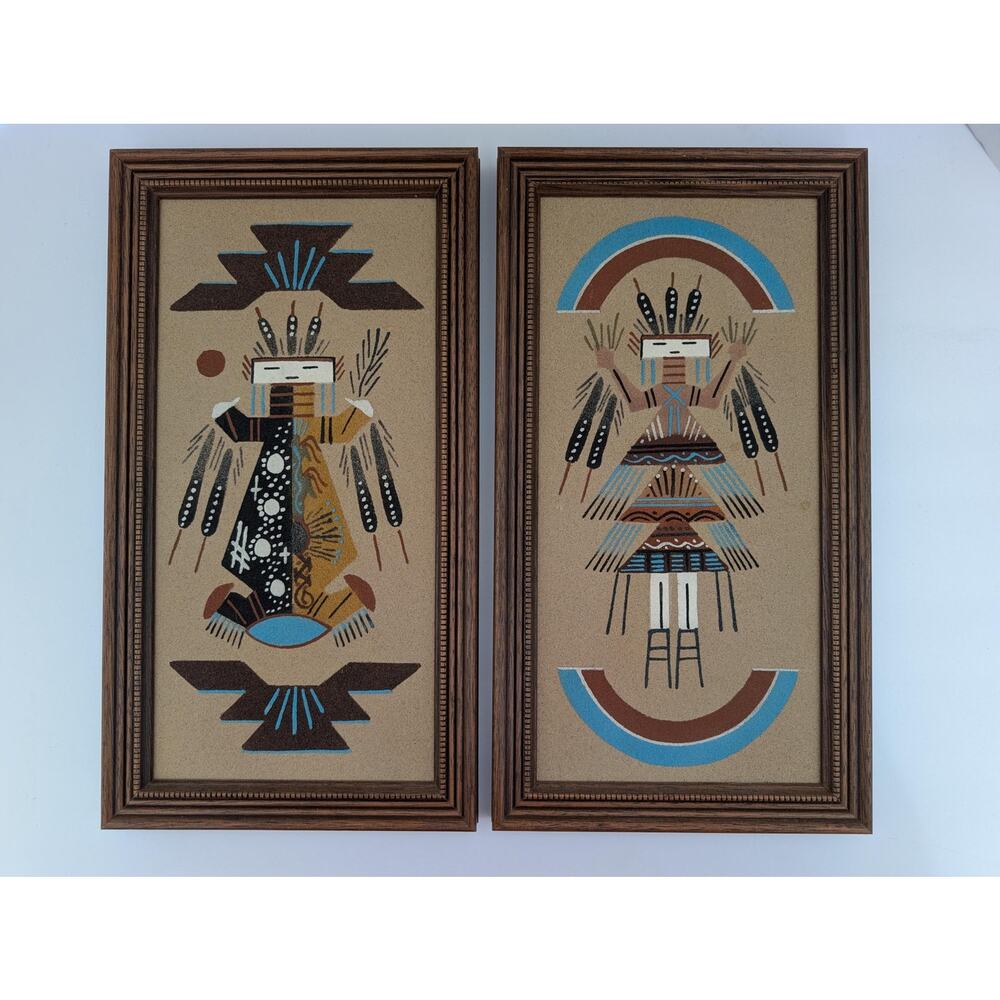Set of 2 Authentic Navajo Sandpaintings Mother Earth Father Sky Cloud Yei Bert